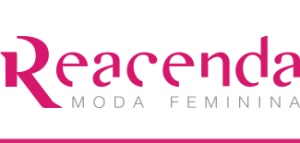 A imagem traz o logo da “Reacenda Moda Feminina” em texto rosa e preto. A palavra “Reacenda” é exibida com destaque em uma fonte elegante, com “Moda Feminina” escrita em letras maiúsculas menores abaixo dela. O design lembra uma marcenaria chique em loja de roupa.